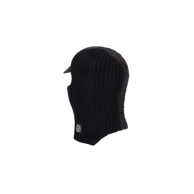 STONE ISLAND PURE WOOL SKI HAT WITH NYLON METAL IN BLACK