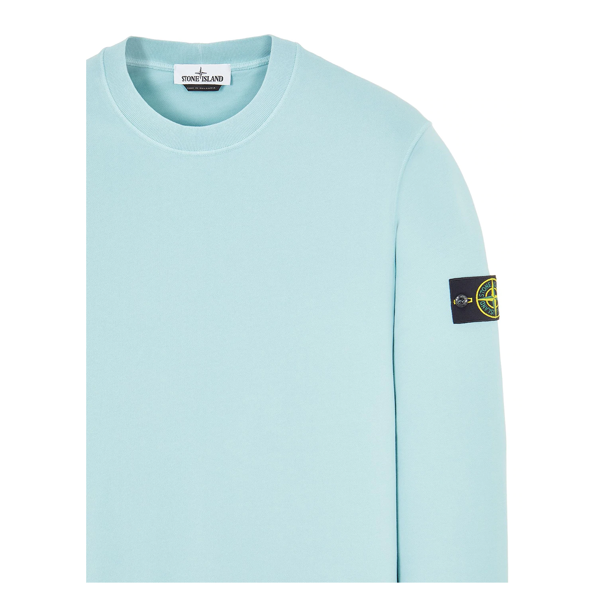 STONE ISLAND COTTON FLEECE CREW NECK SWEATER IN AQUA