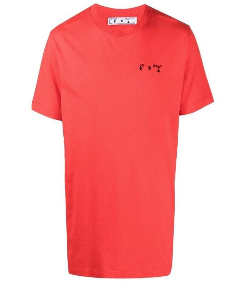 OFF-WHITE EMBROIDED LOGO T-SHIRT RED