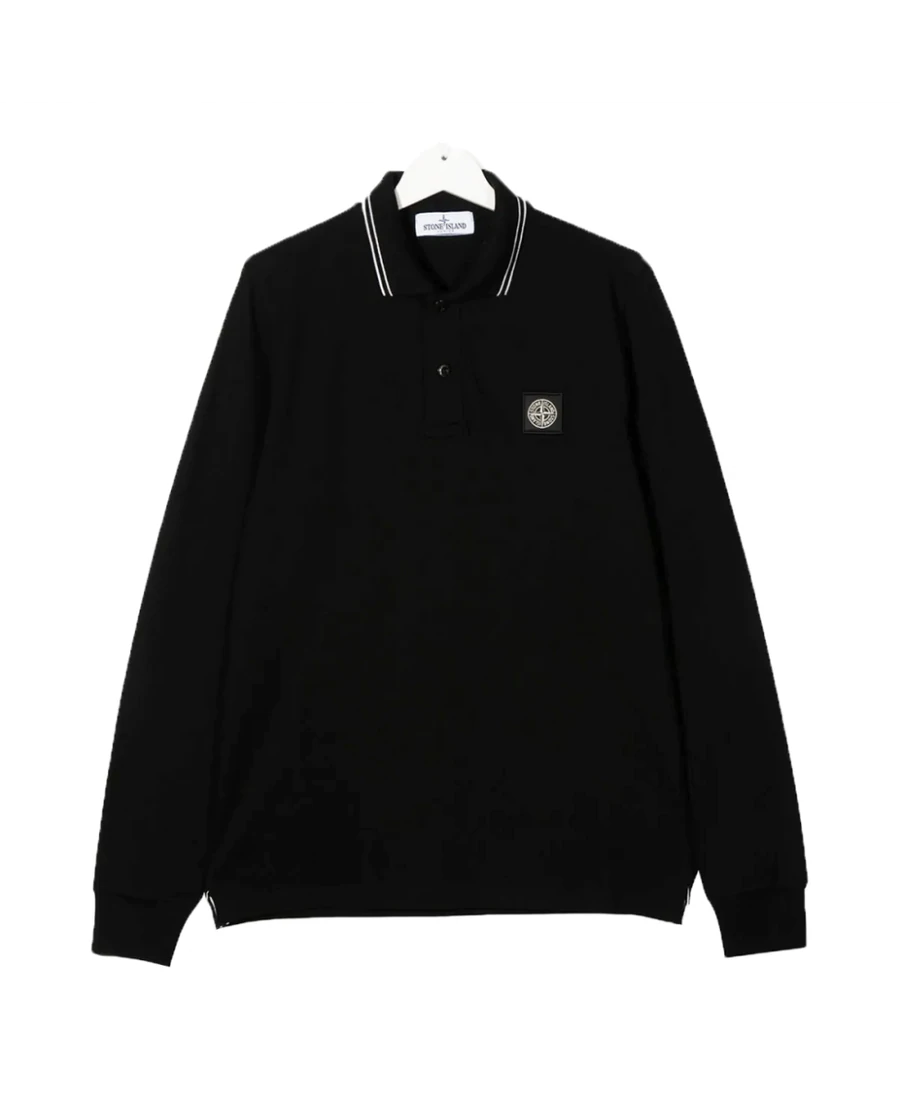 STONE ISLAND JUNIOR LONG SLEEVE POLO IN BLACK