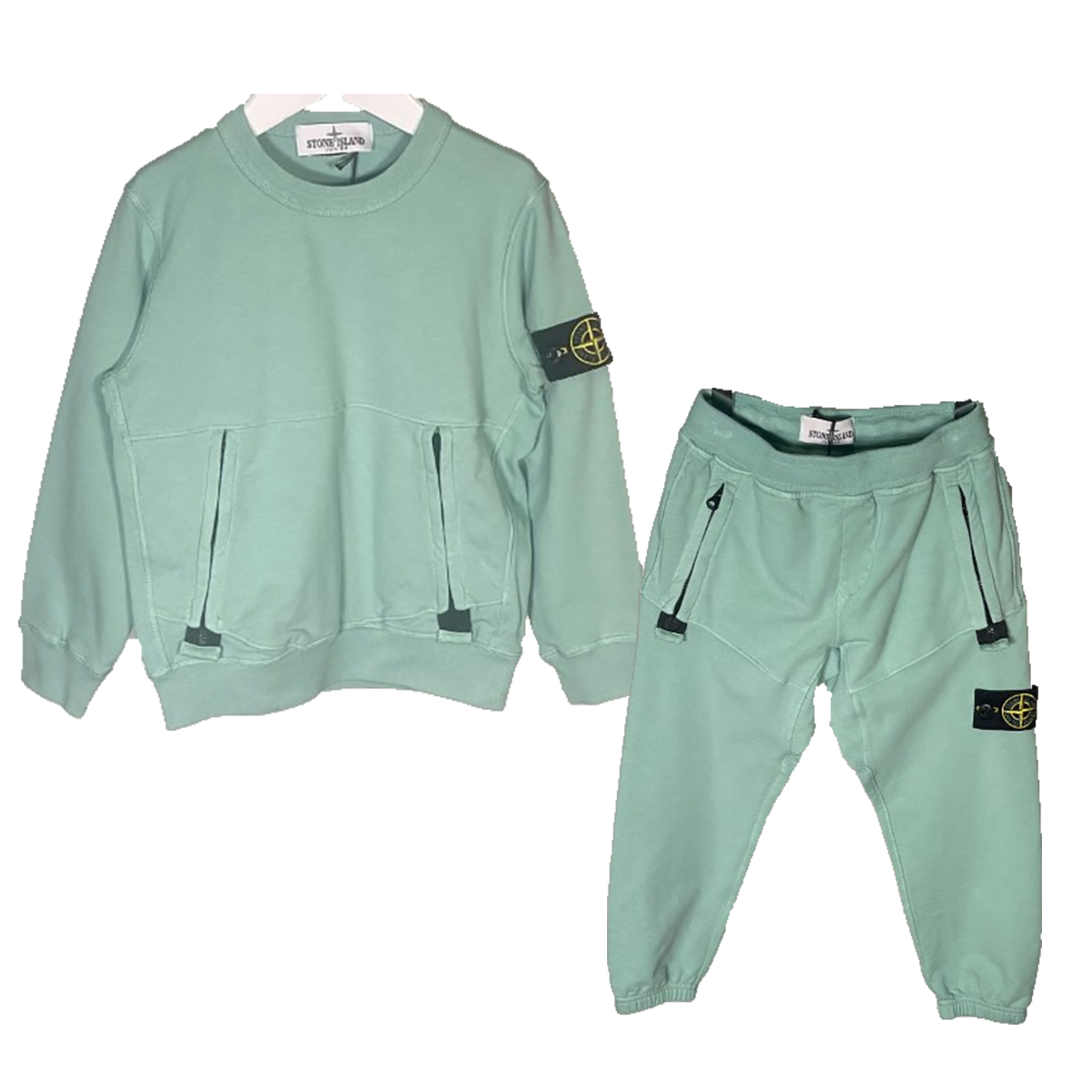 STONE ISLAND JUNIOR DIAGONAL FLEECE TRACKSUIT IN GREEN