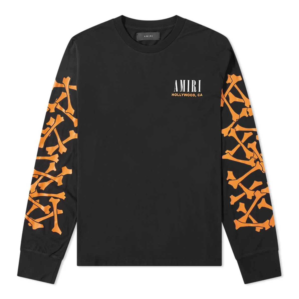 AMIRI LONG-SLEEVE BONES TEE IN BLACK AND ORANGE