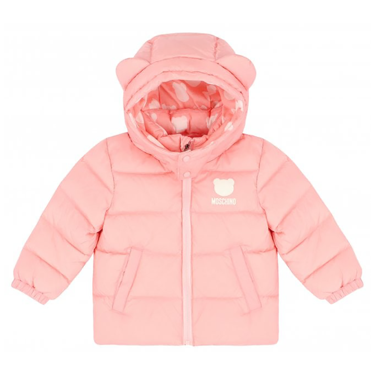 MOSCHINO BABY TEDDY LOGO PADDED JACKET IN PINK