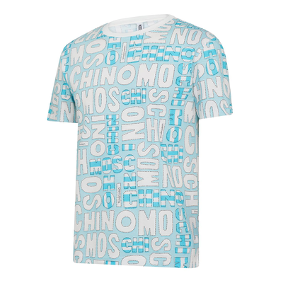 MOSCHINO CUT OUT PATTERN T-SHIRT IN WHITE-BLUE