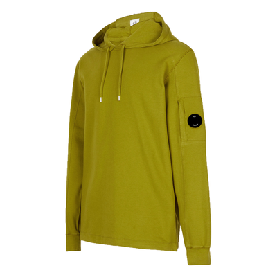 CP COMPANY LIGHT FLEECE PULLOVER HOODIE IN GREEN MOSS