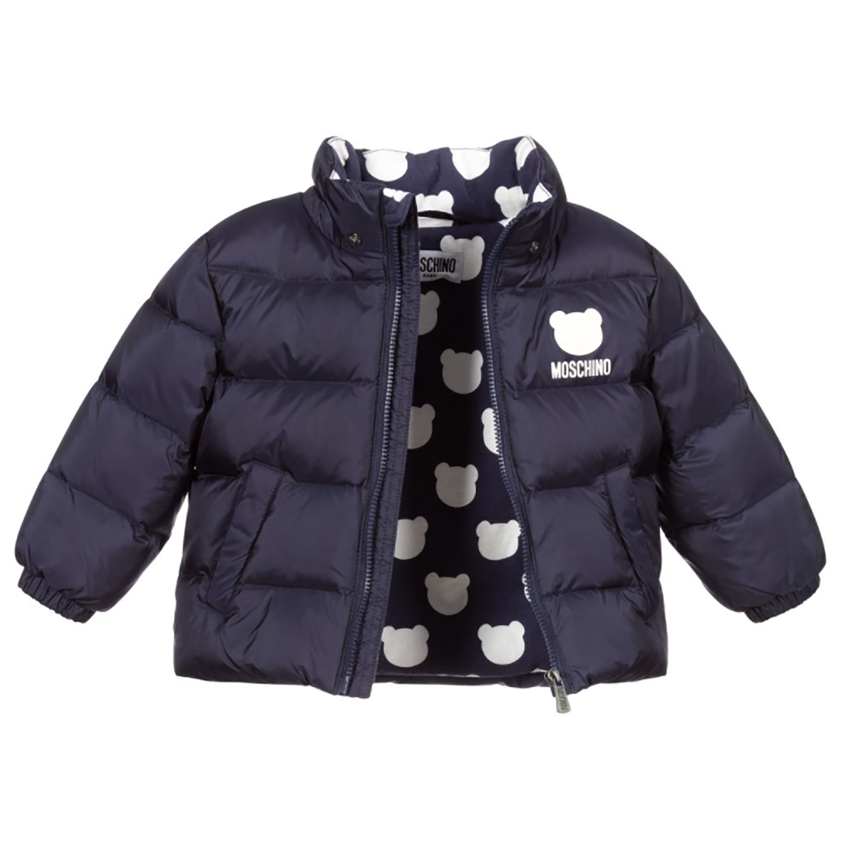 MOSCHINO BABY TEDDY LOGO PADDED JACKET IN NAVY