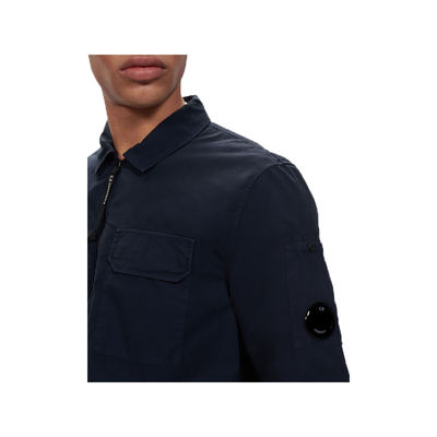 CP COMPANYY EMERIZED GABARDINE ZIPPED SHIRT IN NAVY