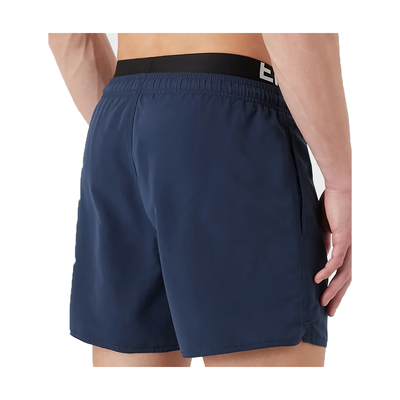 EMPORIO ARMANI LOGO WAISTBAND LOGO SWIM SHORTS IN NAVY