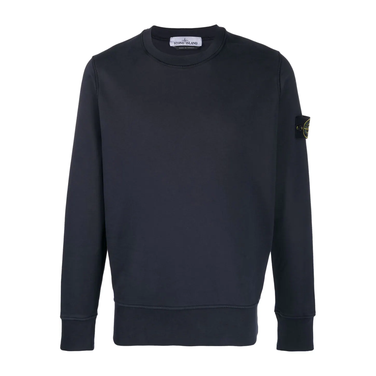 STONE ISLAND COTTON FLEECE CREW NECK SWEATER IN NAVY