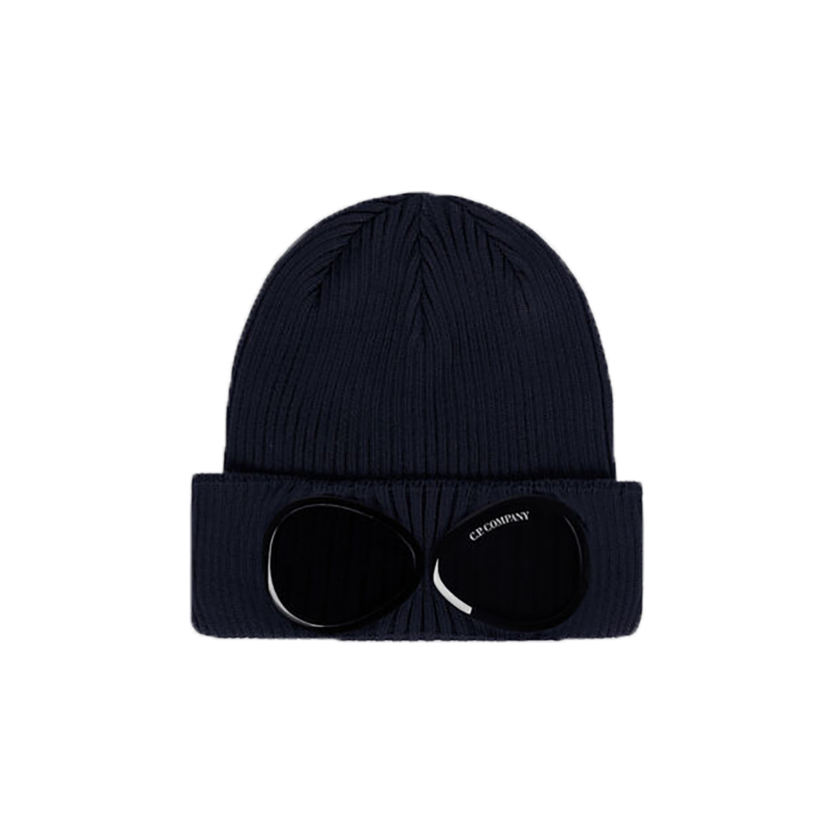 CP COMPANY COTTON GOGGLE BEANIE HAT IN NAVY