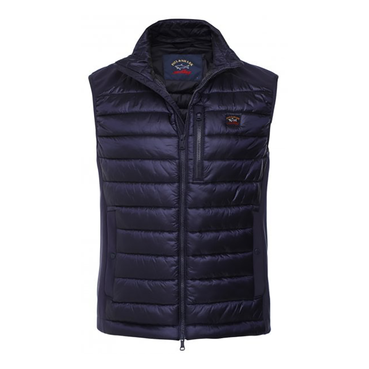 PAUL & SHARK SOFT SHELL LOGO GILLET IN NAVY