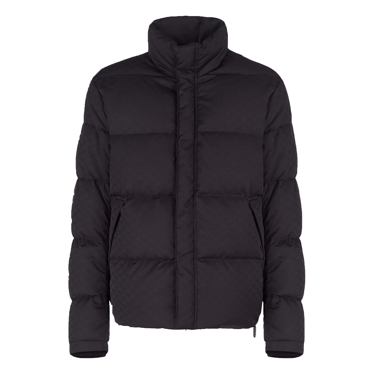 EMPORIO ARMANI QUILTED LOGO PRINT PUFFER JACKET IN BLACK