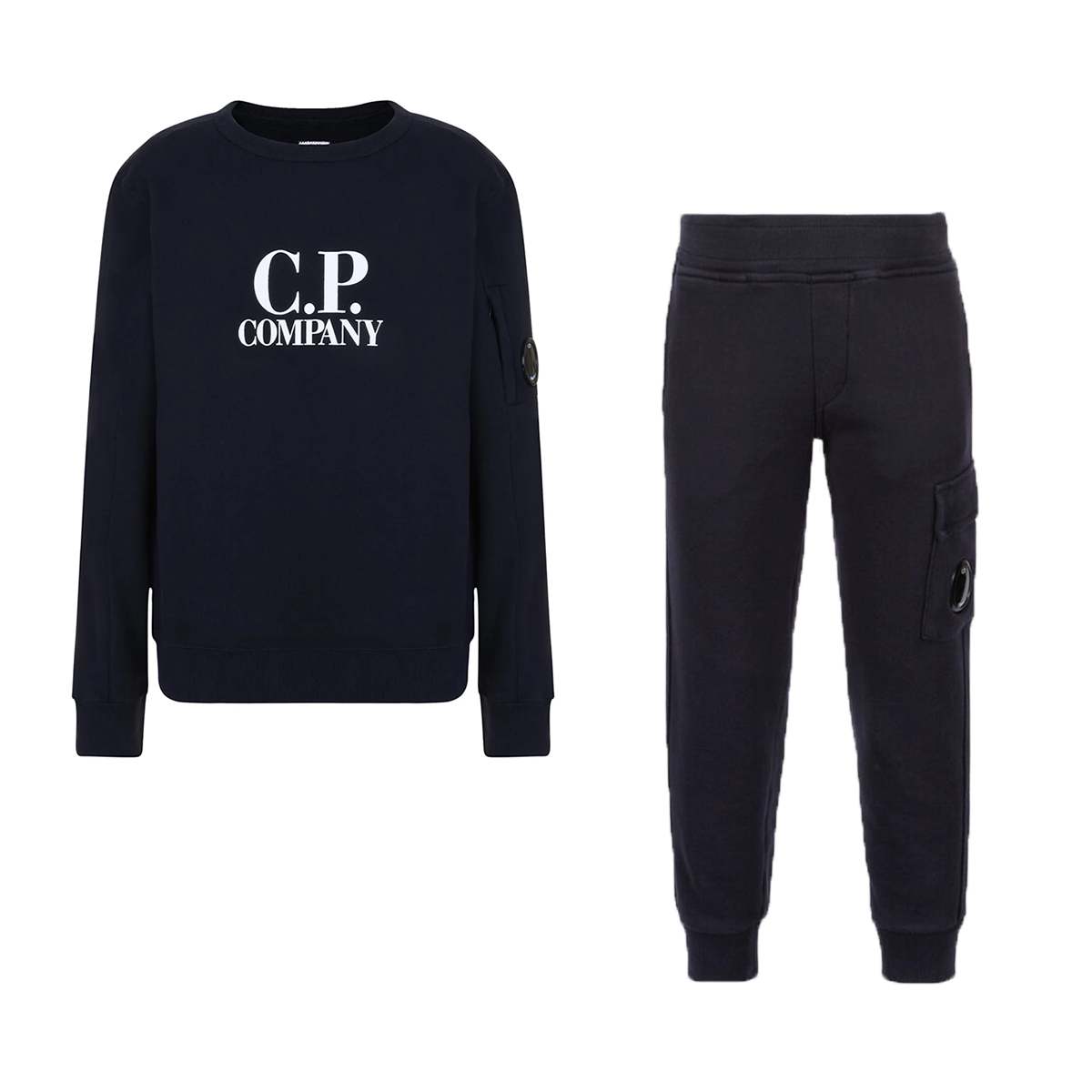 CP COMPANY JUNIOR BASIC FLEECE CREW NECK TRACKSUIT IN NAVY BLUE