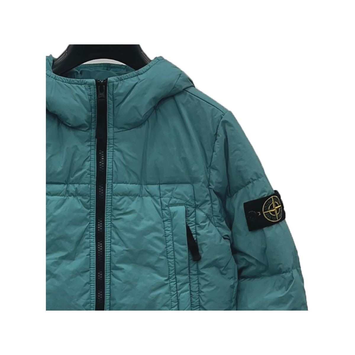 STONE ISLAND JUNIOR DOWN JACKET IN GREEN-BLUE