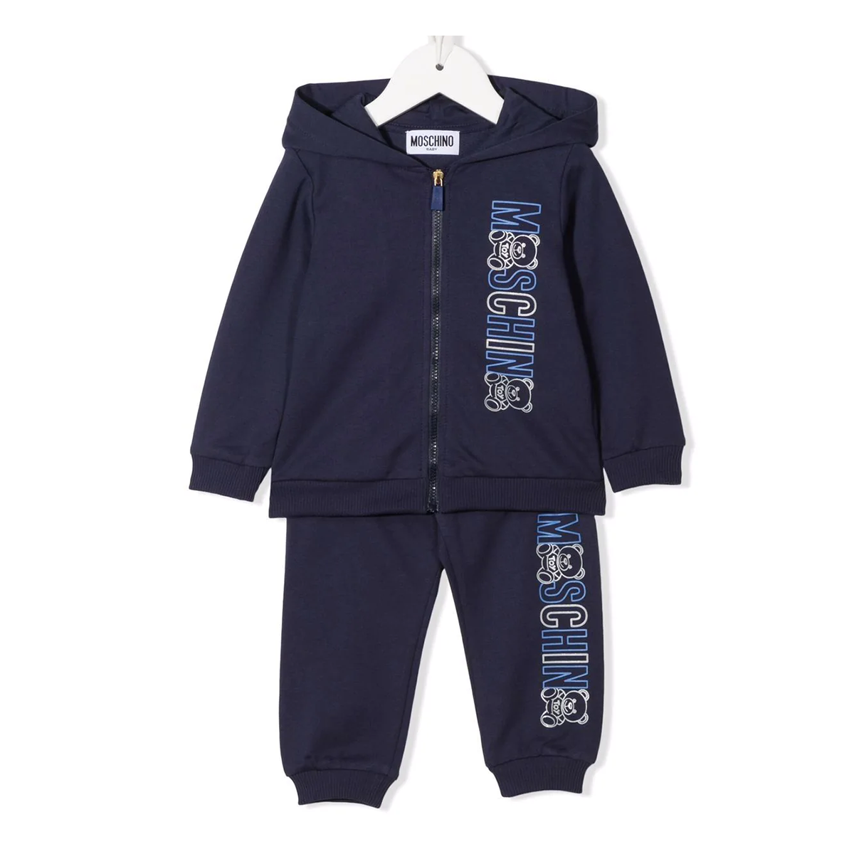 MOSCHINO BABY LOGO PRINT TRACKSUIT IN NAVY BLUE