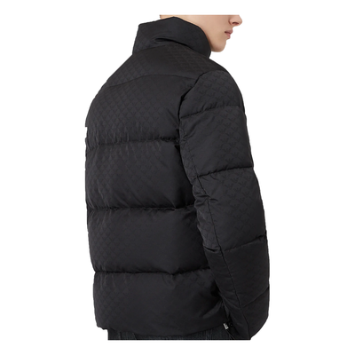 EMPORIO ARMANI QUILTED LOGO PRINT PUFFER JACKET IN BLACK