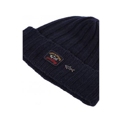 PAUL & SHARK WOOL BLEND RIBBED BEANIE IN NAVY