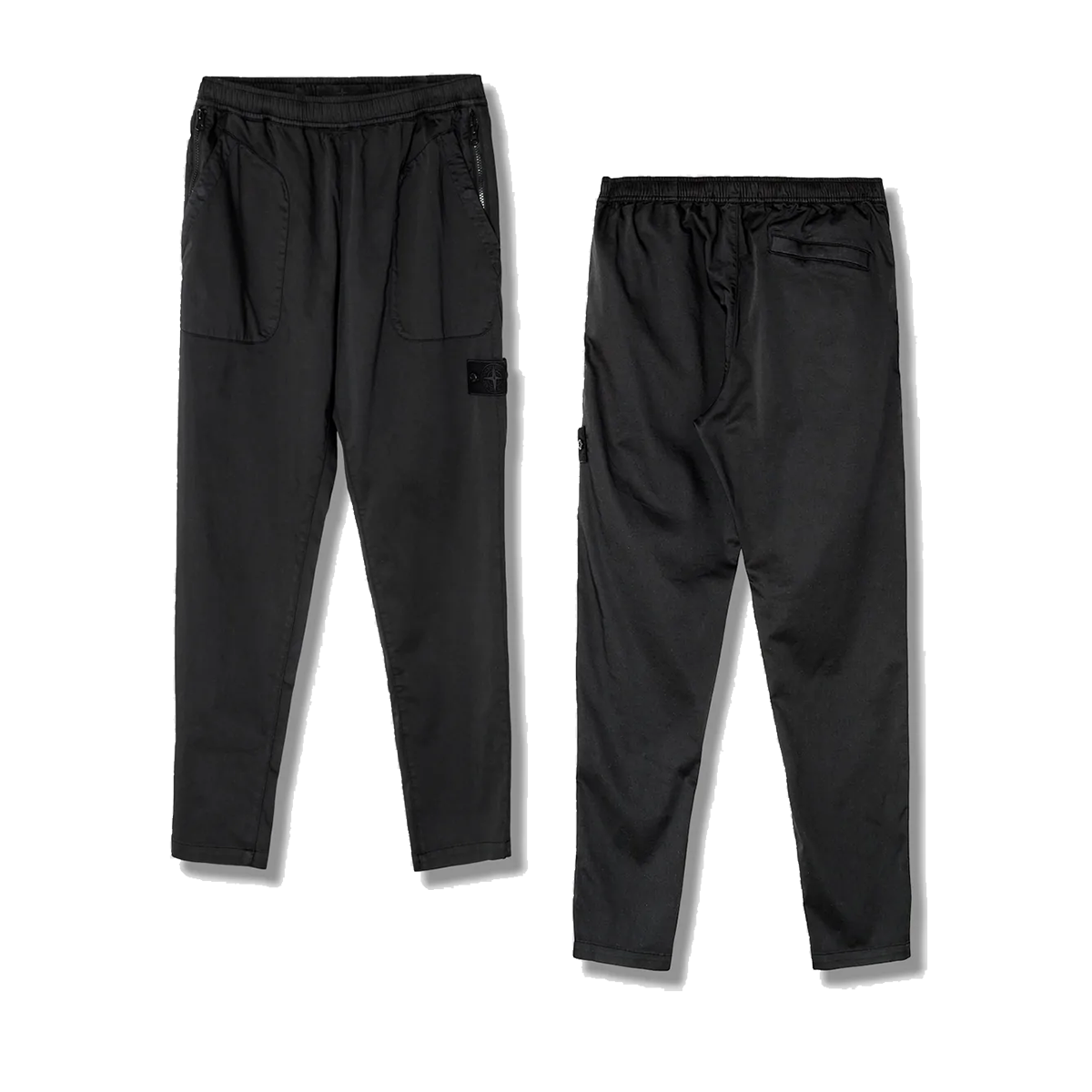 STONE ISLAND SATIN GHOST STRAIGHT LEG TROUSERS IN BLACK