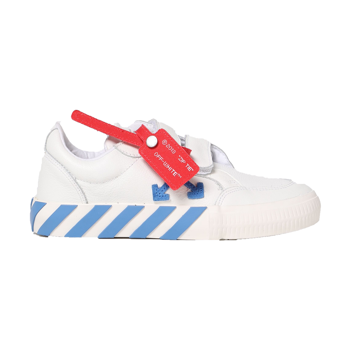 OFF WHITE JUNIOR VELCRO VULCANIZED TRAINER IN WHITE-BLUE