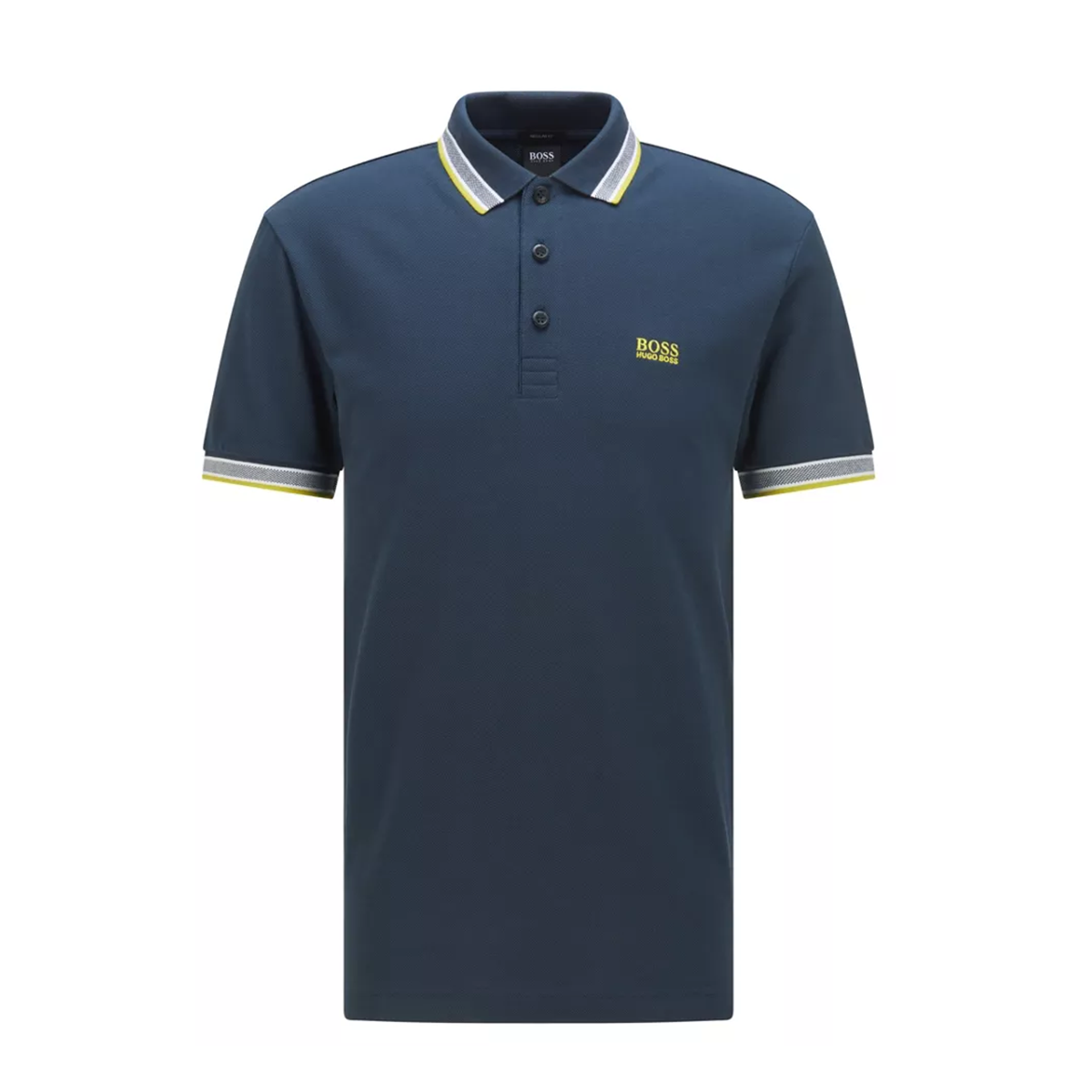 BOSS 'PADDY' POLO IN NAVY WITH YELLOW TRIM