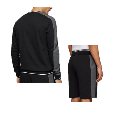 BOSS COTTON-BLEND REGULAR-FIT SWEATER SHORT TRACKSUIT IN BLACK