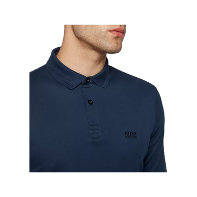 BOSS 'PIROL' INTERLOCK COTTON POLO IN NAVY BLUE