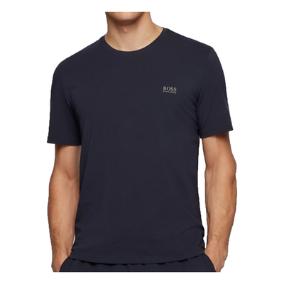 BOSS STRETCH COTTON MINI LOGO T-SHIRT IN NAVY BLUE