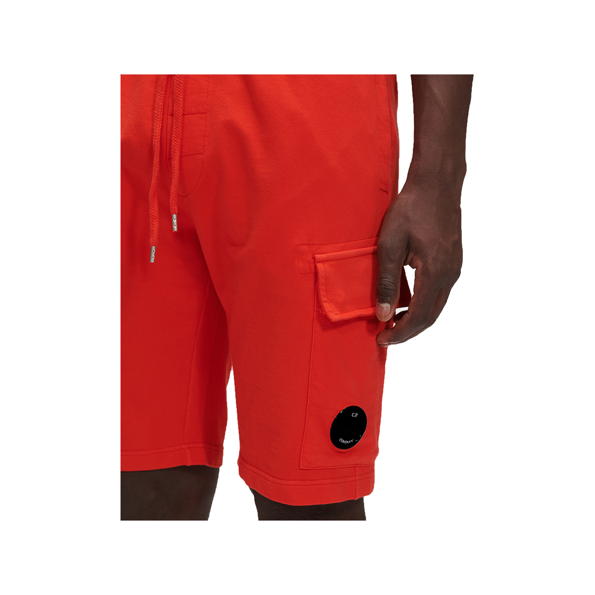 CP COMPANY LIGHT FLEECE CARGO SHORTS IN RED