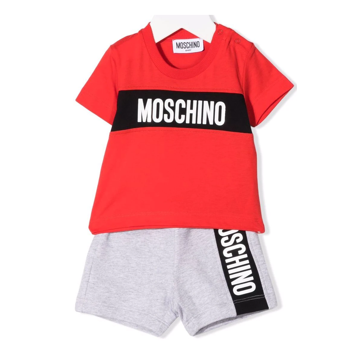 MOSCHINO JUNIOR LOGO SHORT AND TEE SET IN RED-GREY