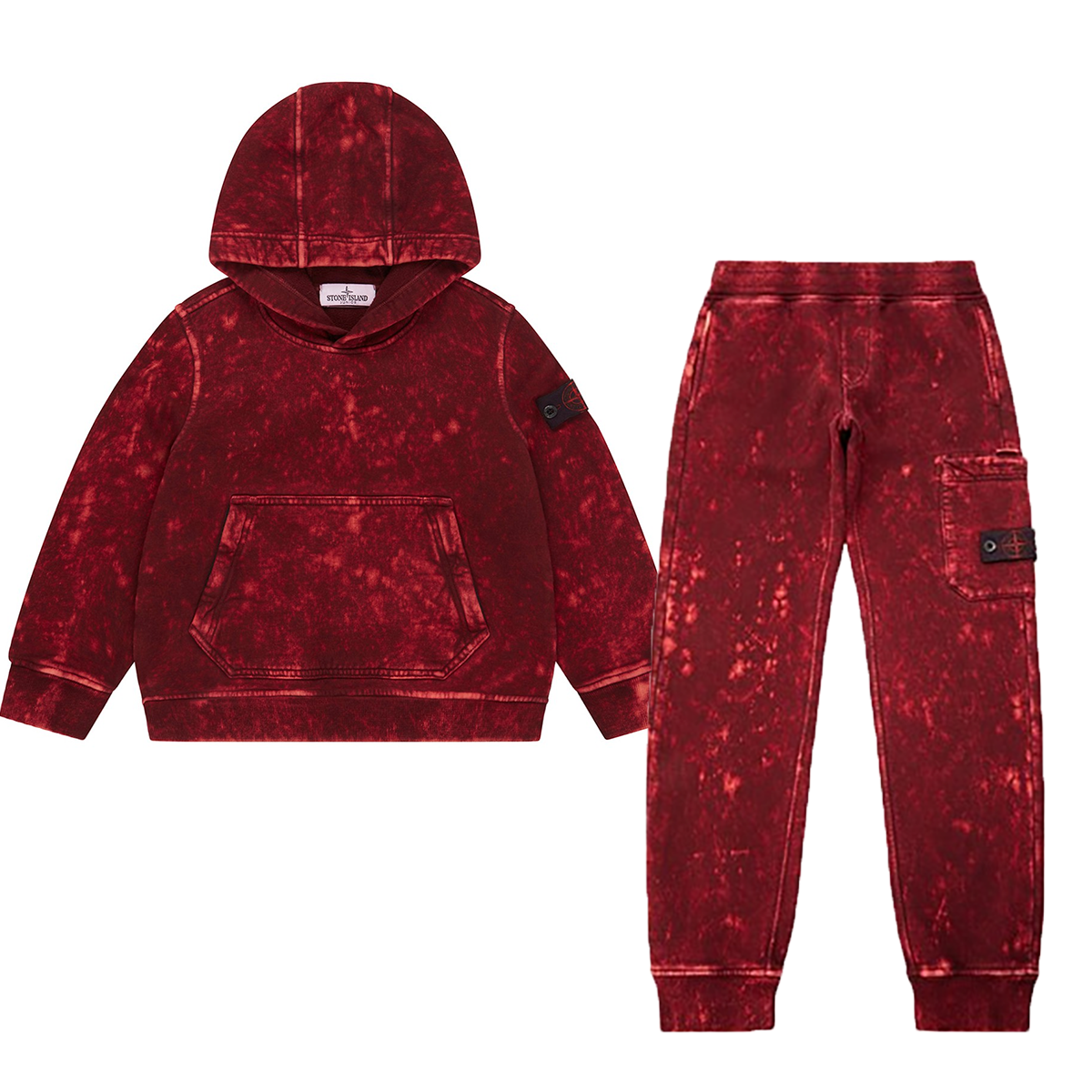 STONE ISLAND JUNIOR OFF DYE HOODED TRACKSUIT IN RED