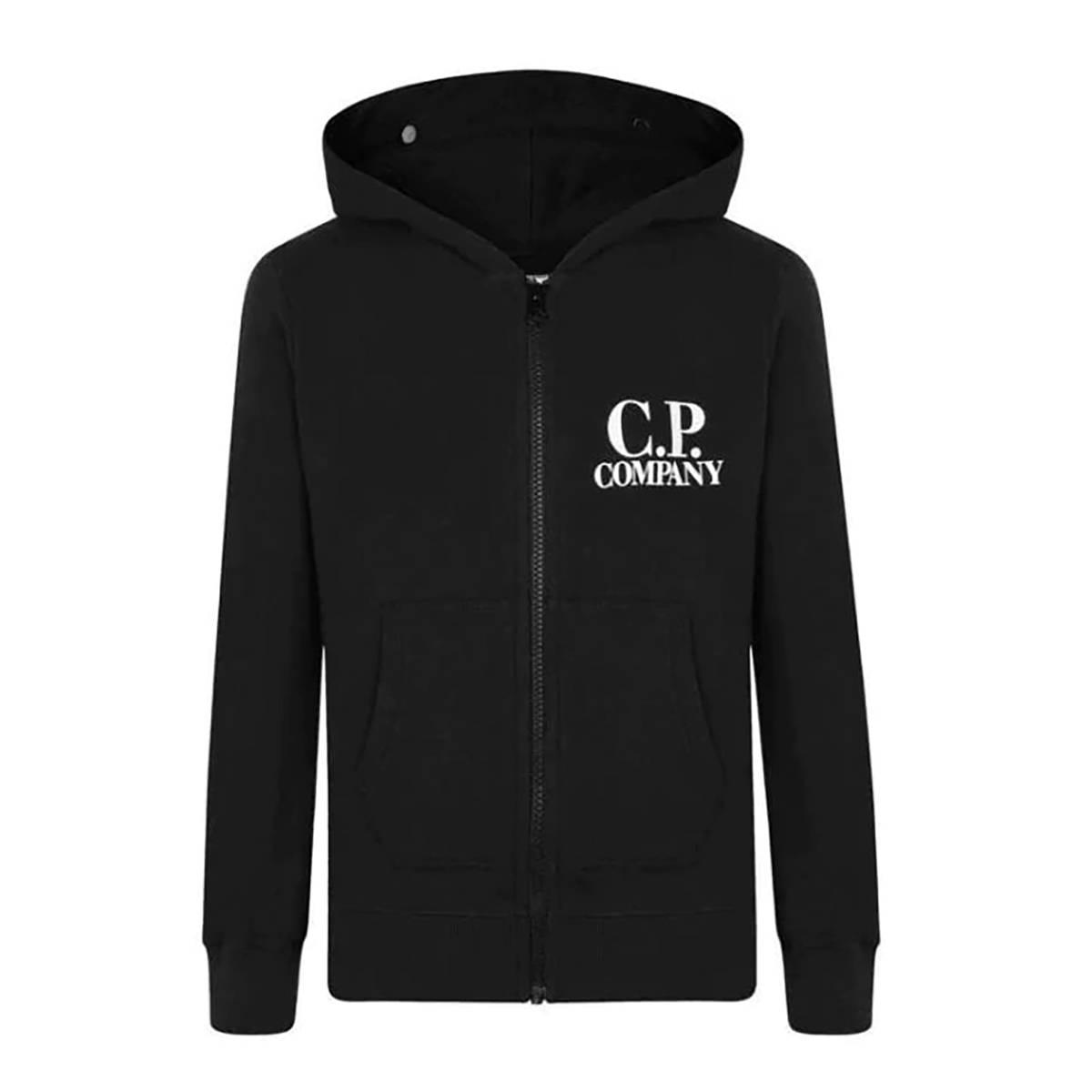 CP COMPANY JUNIOR LOGO HOODED ZIPPED JACKET IN BLACK