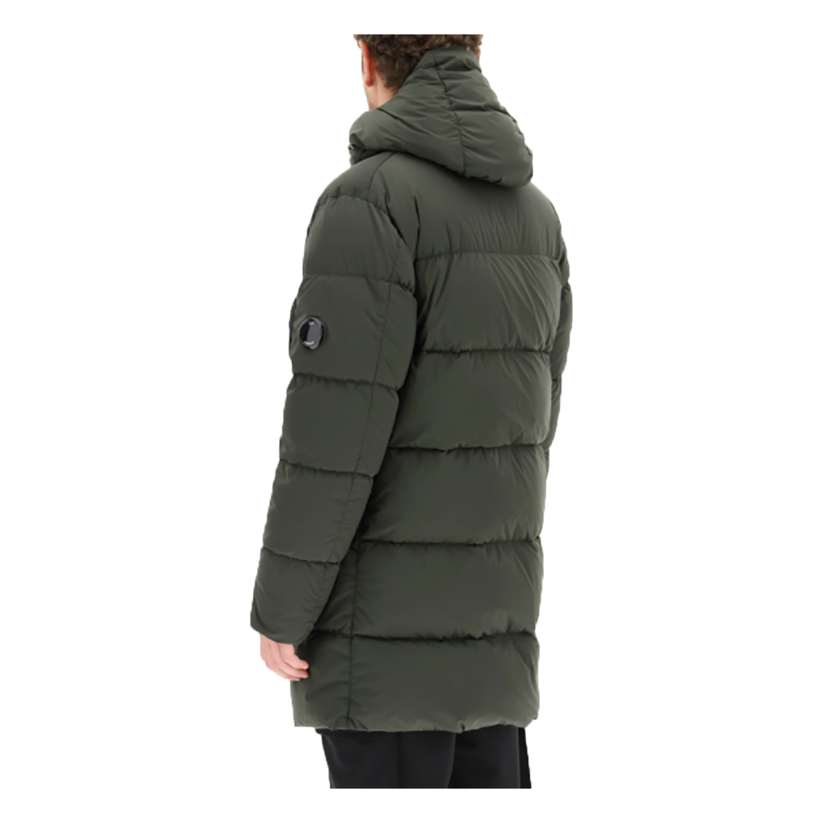 CP COMPANY LONG PUFFER JACKET IN STONE GREY