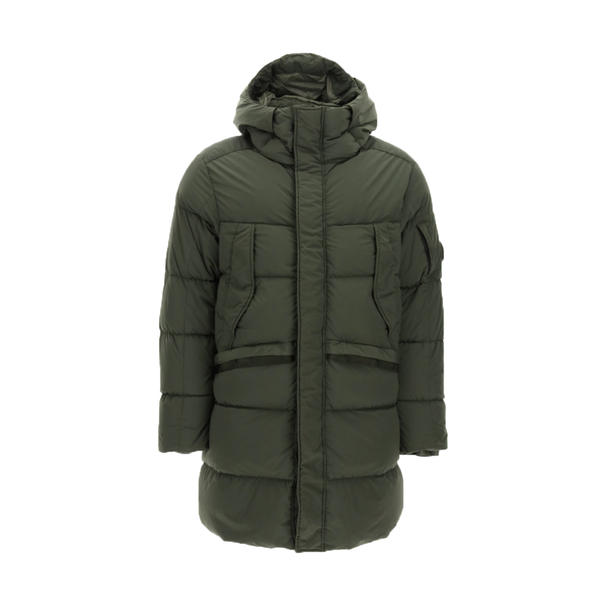 CP COMPANY LONG PUFFER JACKET IN STONE GREY