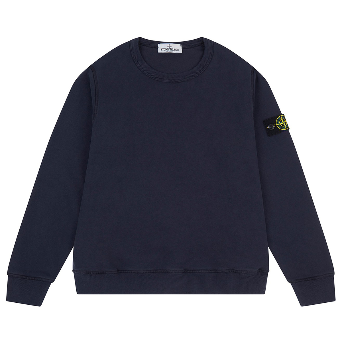 STONE ISLAND JUNIOR CREW NECK SWEATSHIRT IN NAVY BLUE