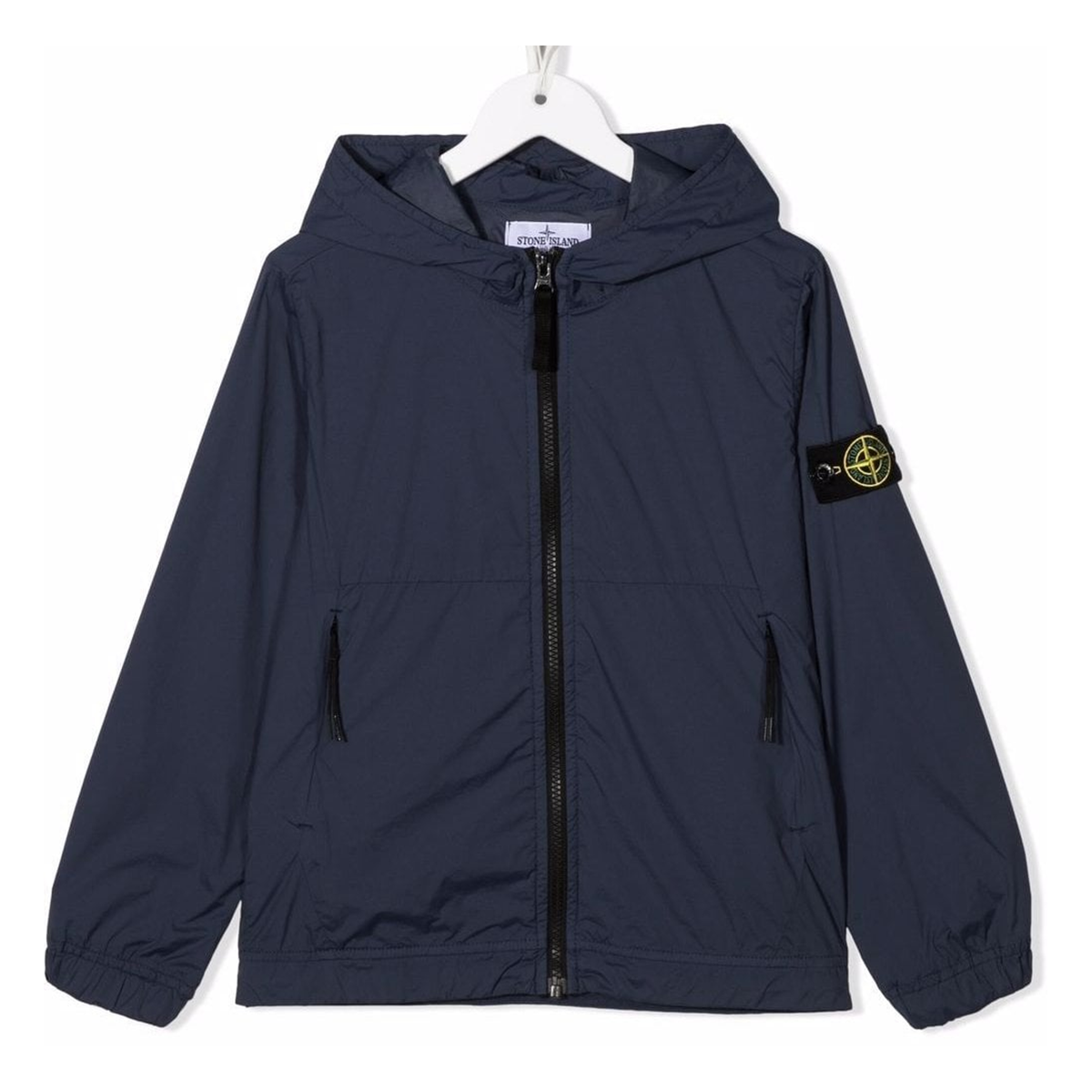 STONE ISLAND JUNIOR SRETCH NYLON CANVAS JACKET IN BLUE