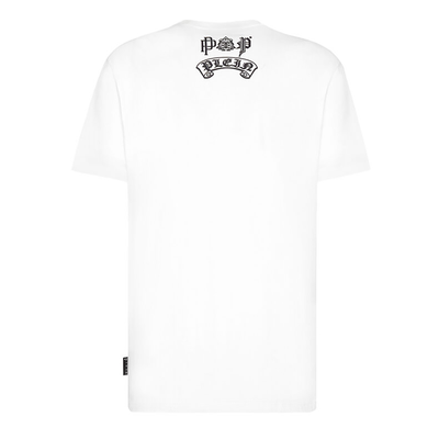 PHILIPP PLEIN SS TATTOO SKULL STRASS T-SHIRT IN WHITE