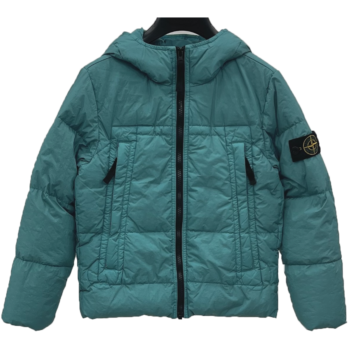 STONE ISLAND JUNIOR DOWN JACKET IN GREEN-BLUE