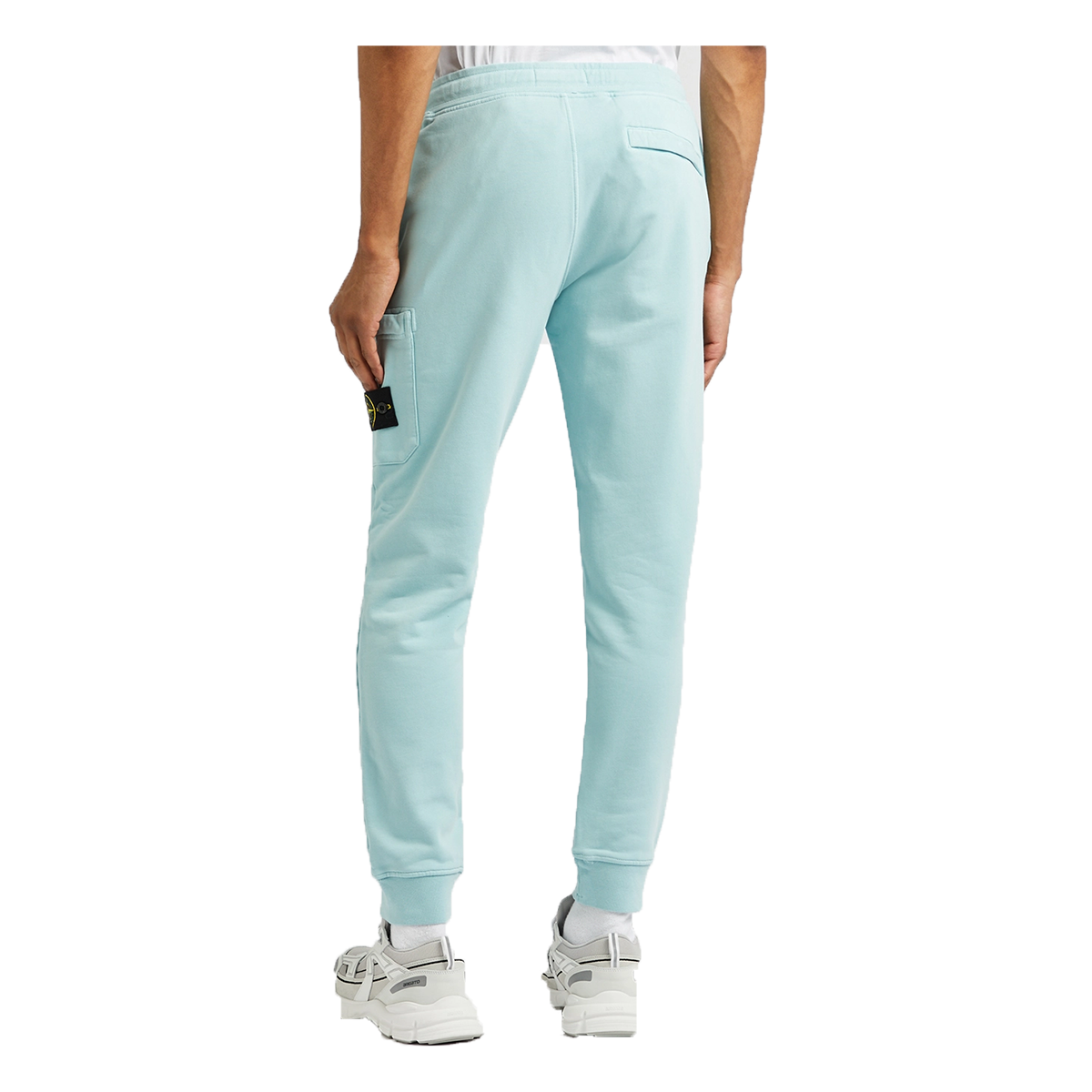 STONE ISLAND COTTON FLEECE JOGGING BOTTOMS IN AQUA