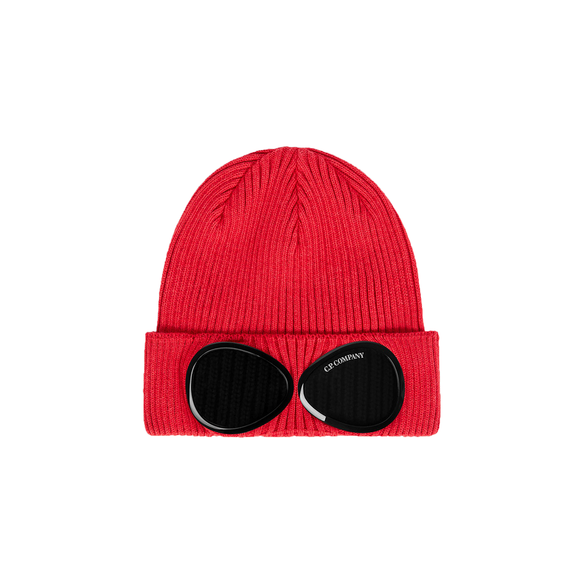 CP COMPANY COTTON GOGGLE BEANIE HAT IN RED