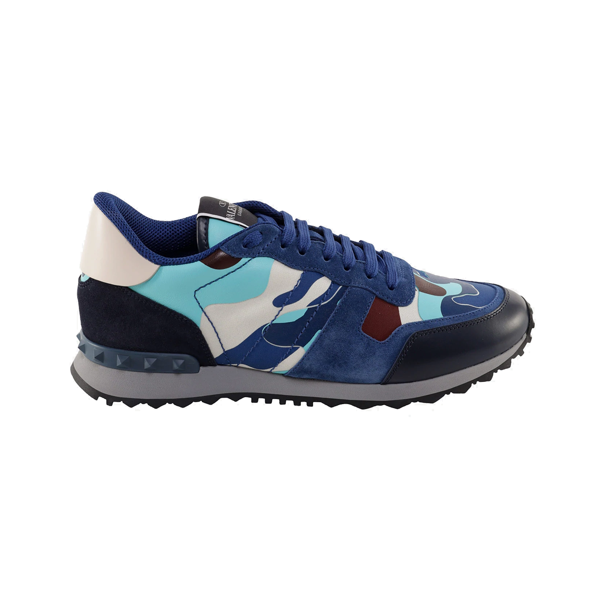 VALENTINO ROCKRUNNER CAMO TRAINER IN BLUE-CHERRY