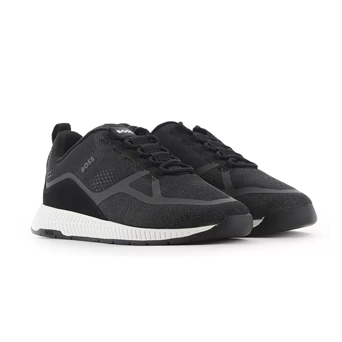 BOSS TITANIUM_RUNN_EME MIXED FABRIC TRAINERS IN BLACK