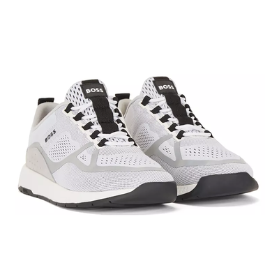 BOSS TITANIUM_RUNN_EME MIXED FABRIC TRAINERS IN WHITE