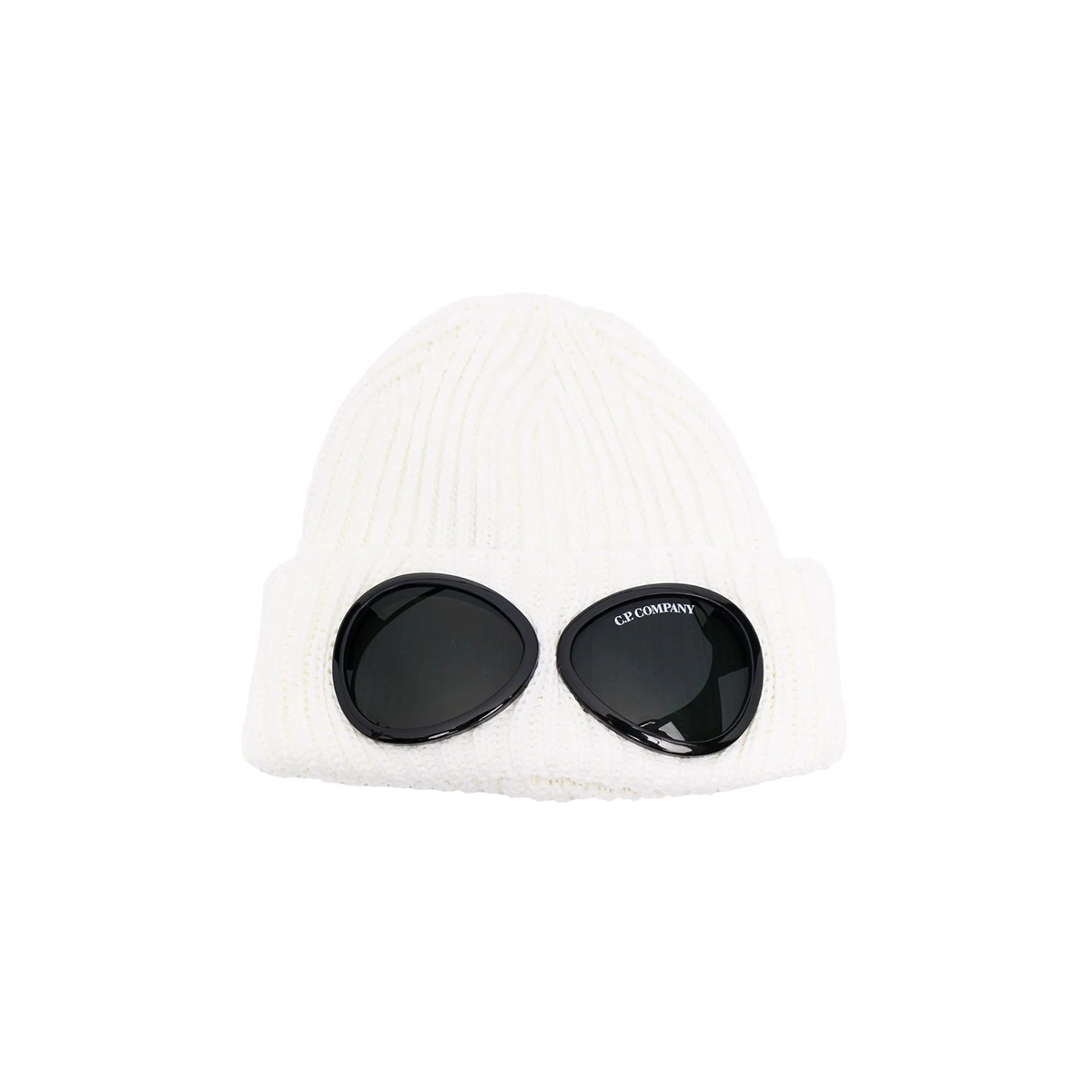 CP COMPANY EXTRA FINE MERINO WOOL GOGGLE BEANIE IN WHITE