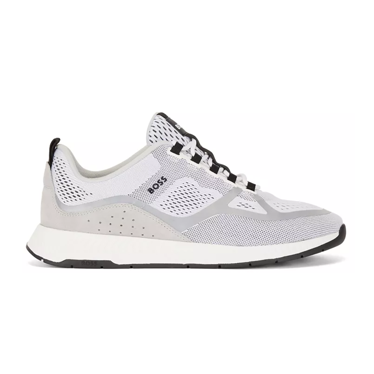 BOSS TITANIUM_RUNN_EME MIXED FABRIC TRAINERS IN WHITE