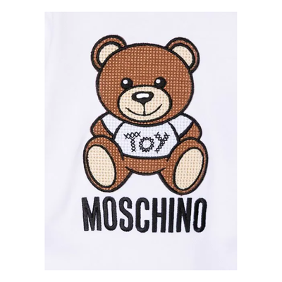 MOSCHINO BABY EMBROIDERED TEDDY BODY SUIT WITH SOCKS IN WHITE