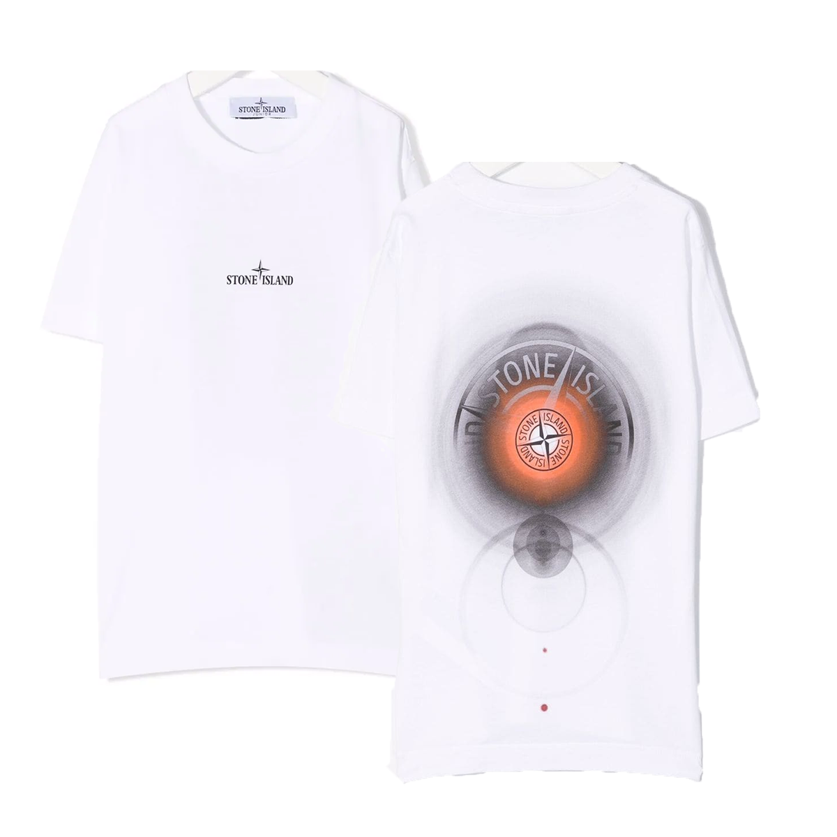 STONE ISLAND JUNIOR COTTON LOGO T-SHIRT IN WHITE