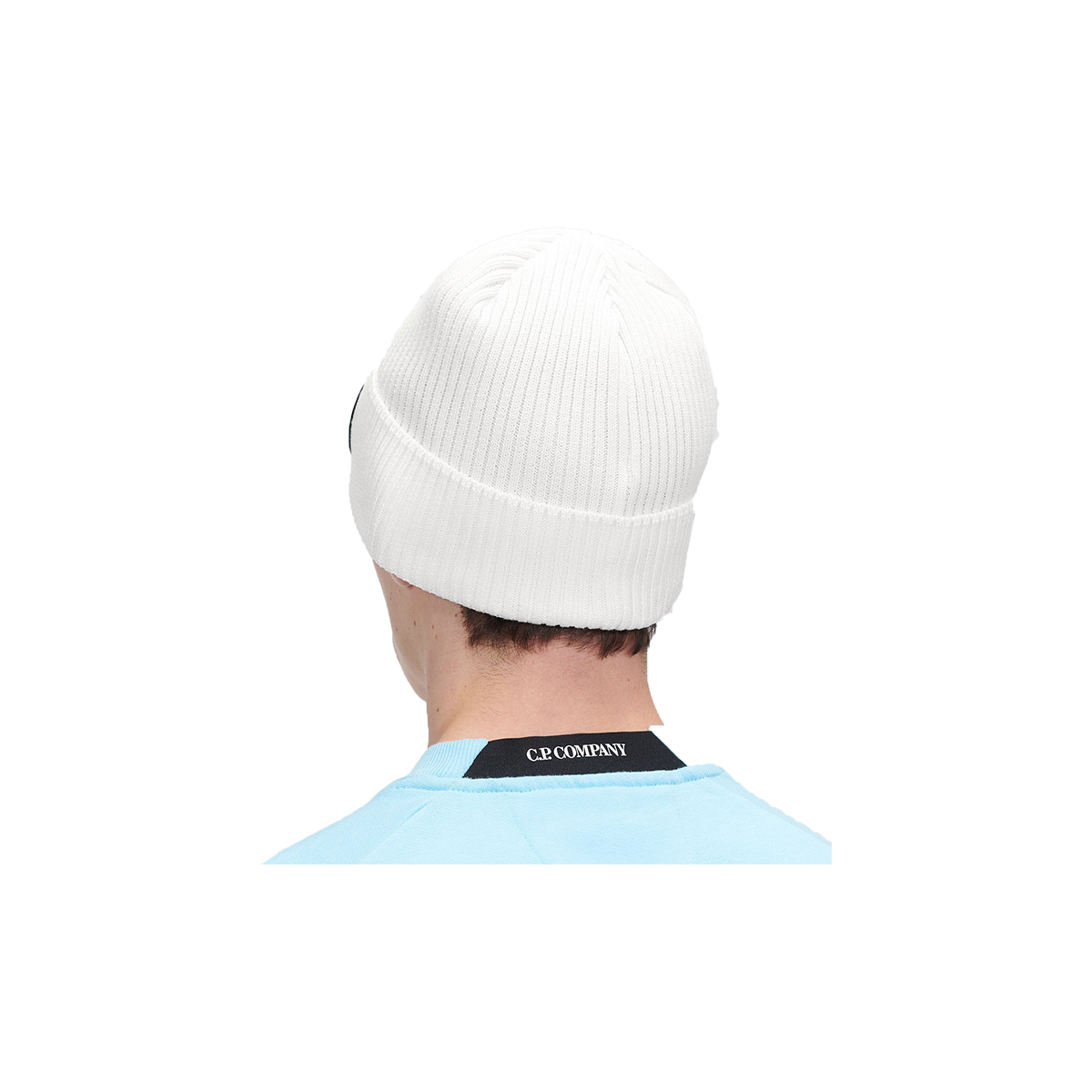 CP COMPANY COTTON GOGGLE BEANIE HAT IN WHITE