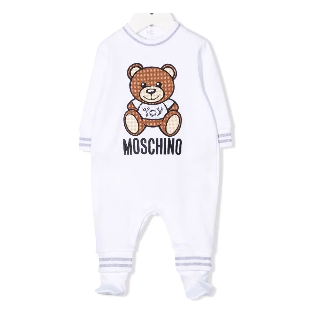 MOSCHINO BABY EMBROIDERED TEDDY BODY SUIT WITH SOCKS IN WHITE