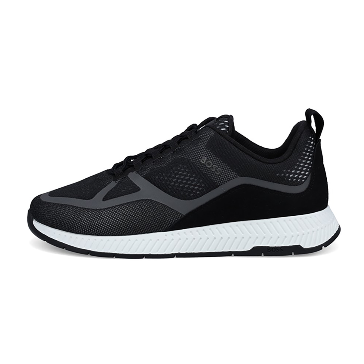 BOSS TITANIUM_RUNN_EME MIXED FABRIC TRAINERS IN BLACK