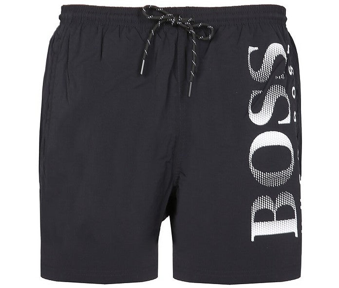 HUGO BOSS SWIM SHORT WITH MAXI LOGO - BLACK